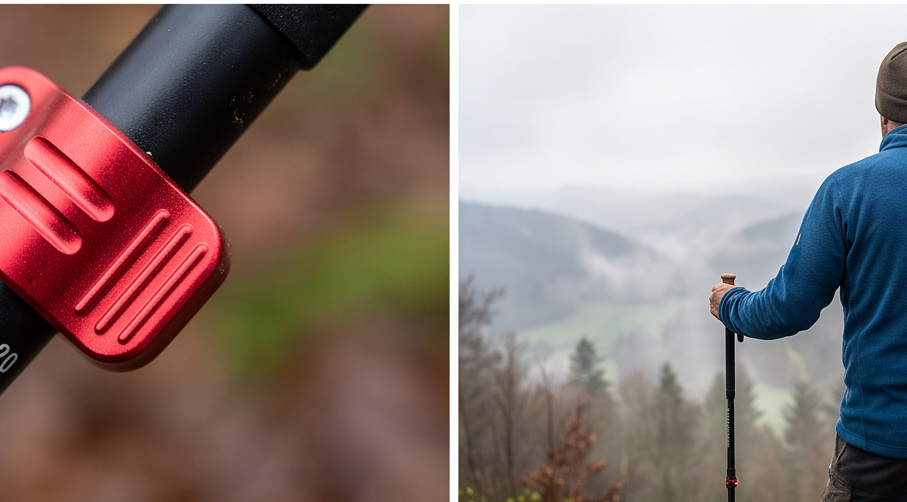 alpin loacker teleskop wanderstoecke carbon aluminium Detailansicht beim Testen