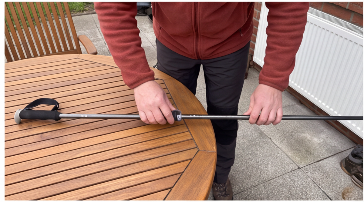 black diamond trail poles trekkingstoecke Detailansicht beim Testen