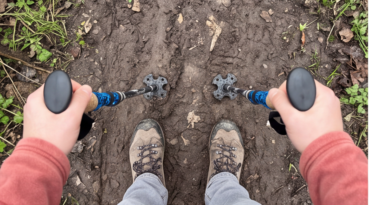 hrubyroad nordic walking stoecke herren Detailansicht beim Testen