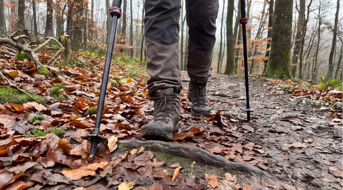rothwild luchs faltbare wanderstoecke Detailansicht beim Testen