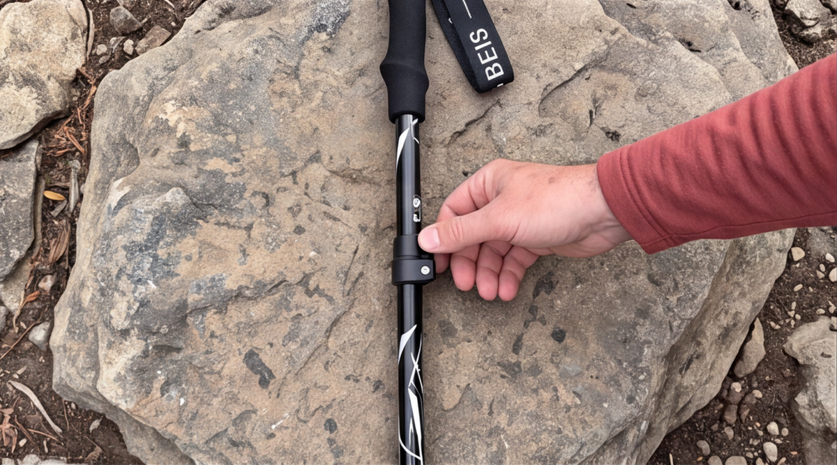 simdao faltbare wanderstoecke aluminium 110 130cm Detailansicht beim Testen